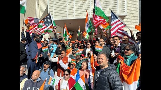 San Francisco: Indian-Americans gather outside the Consulate General of India in support of India, in San Francisco, USA. (PTI Photo (PTI)