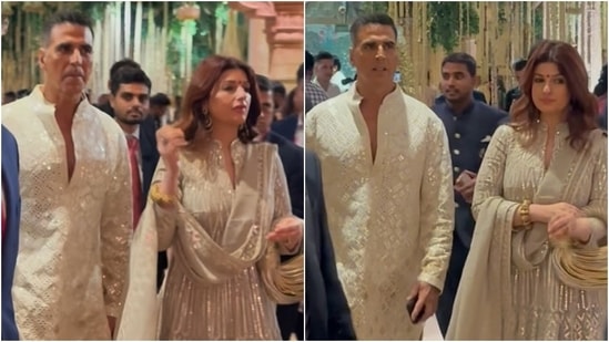 Akshay Kumar and Twinkle Khanna twin in shimmering traditional outfits at Ambani wedding Day 4. (Instagram )