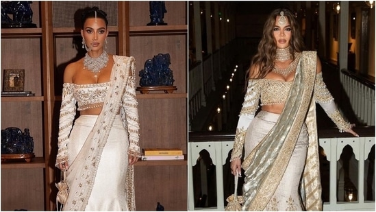 Kim Kardashian and Khloe Kardashian in similar-looking Manish Malhotra lehenga for Ambani wedding. (Instagram )