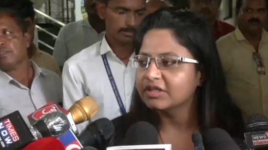 Probationary IAS officer Puja Khedkar speaks to media persons in Washim.(ANI)