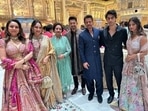 Madhuri Dixit with Shah Rukh Khan, Aishwarya Rai and others at Ambani event. Madhuri Dixit with Shah Rukh Khan, Aishwarya Rai and others at Ambani event.