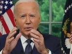 US President Joe Biden addressing the nation from the Oval Office of the White House in Washington, DC. (AFP) US President Joe Biden addressing the nation from the Oval Office of the White House in Washington, DC. (AFP)
