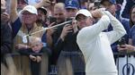 Rory McIlroy hits off the 17th tee during a practice round ahead of the British Open Golf Championships at Royal Troon golf club in Troon, Scotland on Wednesday. (AP) Rory McIlroy hits off the 17th tee during a practice round ahead of the British Open Golf Championships at Royal Troon golf club in Troon, Scotland on Wednesday. (AP)