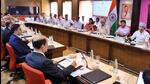 Union minister Jyotiraditya Scindia (top right) with top telecom chief of the country in New Delhi on Tuesday. (Photo from X) Union minister Jyotiraditya Scindia (top right) with top telecom chief of the country in New Delhi on Tuesday. (Photo from X)