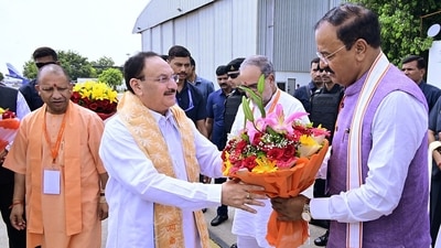 Union health minister JP Nadda with Uttar Pradesh CM Yogi Adityanath and deputy chief minister Keshav Prasad Maurya. (ANI) Union health minister JP Nadda with Uttar Pradesh CM Yogi Adityanath and deputy chief minister Keshav Prasad Maurya. (ANI)