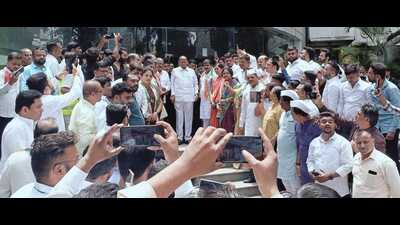 Besides Gavhane, senior NCP leaders from Pimpri-Chinchwad unit, Rahul Bhosale, Pankaj Bhalekar and Yash Sane, quit the party on Tuesday and joined the NCP(SP) at party chief Sharad Pawar’s residence in Pune on Wednesday. (HT PHOTO) Besides Gavhane, senior NCP leaders from Pimpri-Chinchwad unit, Rahul Bhosale, Pankaj Bhalekar and Yash Sane, quit the party on Tuesday and joined the NCP(SP) at party chief Sharad Pawar’s residence in Pune on Wednesday. (HT PHOTO)