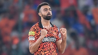 Sunrisers Hyderabad's Jaydev Unadkat during IPL 2024 (AFP)