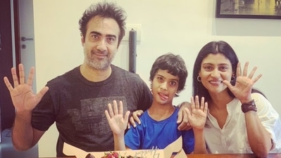 Ex-couple Ranvir Shorey and Konkona Sensharma pose with their son, Haroon.