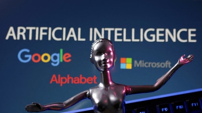 Google, Microsoft and Alphabet logos and AI Artificial Intelligence words are seen in this illustration. (Reuters)