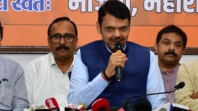 Maharashtra Deputy CM Devendra Fadnavis along with state BJP leaders. (Bhushan Koyande/HT Photo) Maharashtra Deputy CM Devendra Fadnavis along with state BJP leaders. (Bhushan Koyande/HT Photo)