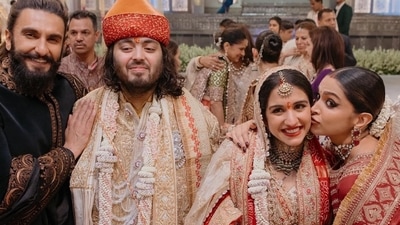 Ranveer Singh, Anant Ambani, Radhika Merchant and Deepika Padukone at the wedding. Ranveer Singh, Anant Ambani, Radhika Merchant and Deepika Padukone at the wedding.