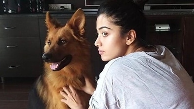 A throwback picture of Rashmika Mandanna with her family pet Maxi. A throwback picture of Rashmika Mandanna with her family pet Maxi.
