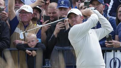 Rory McIlroy hits off the 17th tee during a practice round ahead of the British Open Golf Championships at Royal Troon golf club in Troon, Scotland on Wednesday. (AP) Rory McIlroy hits off the 17th tee during a practice round ahead of the British Open Golf Championships at Royal Troon golf club in Troon, Scotland on Wednesday. (AP)