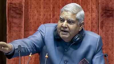 Vice-President and Chairman, Rajya Sabha Jagdeep Dhankhar conducts the proceedings of the House during the ongoing Session of Parliament, in New Delhi. (Sansad TV) Vice-President and Chairman, Rajya Sabha Jagdeep Dhankhar conducts the proceedings of the House during the ongoing Session of Parliament, in New Delhi. (Sansad TV)