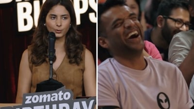Zomato CEO Deepinder Goyal in stitches during comedian Swati Sachdeva's piece. (Instagram/Zomato) Zomato CEO Deepinder Goyal in stitches during comedian Swati Sachdeva's piece. (Instagram/Zomato)