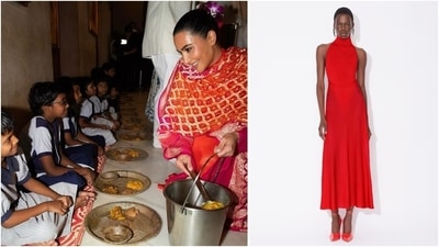Kim Kardashian serves food to children and performs aarti at ISKCON temple in Mumbai. Kim Kardashian serves food to children and performs aarti at ISKCON temple in Mumbai.