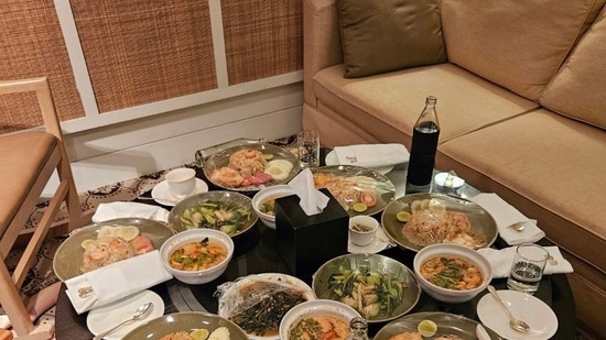 In this photo released by the Royal Thai Police, uneaten meals are left on a table in a room in the Grand Hyatt Erawan Hotel room where six people were found dead from unknown causes, Tuesday, July 16, 2024. (Royal Thai Police via AP)(AP)