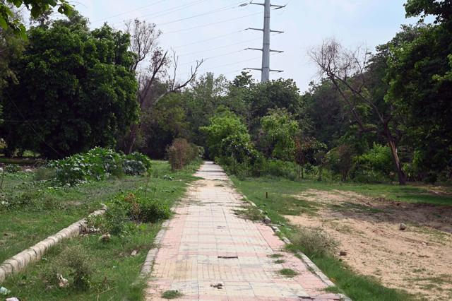 The site where GMDA will construct a mini-golf course in the green belt along National Highway 48 in Gurugram Sector 15 Part 2 on Wednesday. (Parveen Kumar/HT Photo) The site where GMDA will construct a mini-golf course in the green belt along National Highway 48 in Gurugram Sector 15 Part 2 on Wednesday. (Parveen Kumar/HT Photo)
