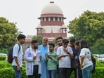 NEET aspirants assemble within the precinct of the Supreme Court of India during a hearing upon the NEET Paper leak case in New Delhi. (Hindustan Times) NEET aspirants assemble within the precinct of the Supreme Court of India during a hearing upon the NEET Paper leak case in New Delhi. (Hindustan Times)