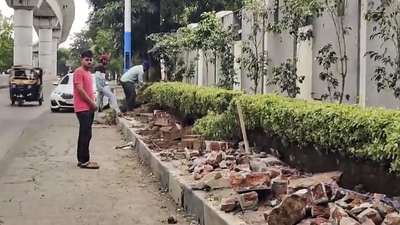 An “illegal” structure near trainee IAS officer Puja Khedkar’s family bungalow on Baner Road has been cleared, days after PMC issued them a notice to remove it. (PTI) An “illegal” structure near trainee IAS officer Puja Khedkar’s family bungalow on Baner Road has been cleared, days after PMC issued them a notice to remove it. (PTI)