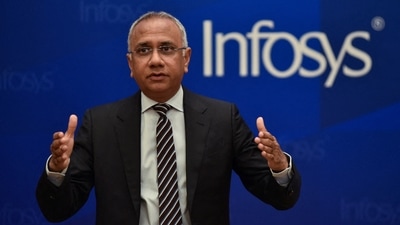 Infosys Q1 results: Infosys CEO and Managing Director Salil Parekh speaks during the press conference. (Reuters)