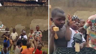 The image shows a group of kids who recreated the Donald Trump assassination attempt. (Screengrab) The image shows a group of kids who recreated the Donald Trump assassination attempt. (Screengrab)