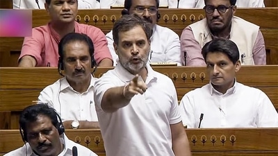 Leader of Opposition Rahul Gandhi in the Lok Sabha. (Sansad TV) Leader of Opposition Rahul Gandhi in the Lok Sabha. (Sansad TV)