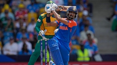 Axar Patel sends one flying over long-on (PTI)
