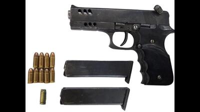 Punjab Police recovered a pistol, two magazines, nine live bullets an empty shell after arresting a member of a Babbar Khalsa International (BKI)-backed terror module during an intelligence-based operation in Amritsar on Thursday. (ANI Photo) Punjab Police recovered a pistol, two magazines, nine live bullets an empty shell after arresting a member of a Babbar Khalsa International (BKI)-backed terror module during an intelligence-based operation in Amritsar on Thursday. (ANI Photo)