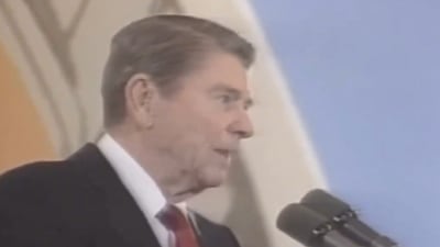 Ronald Reagan delivering a speech in 1987. Ronald Reagan delivering a speech in 1987.