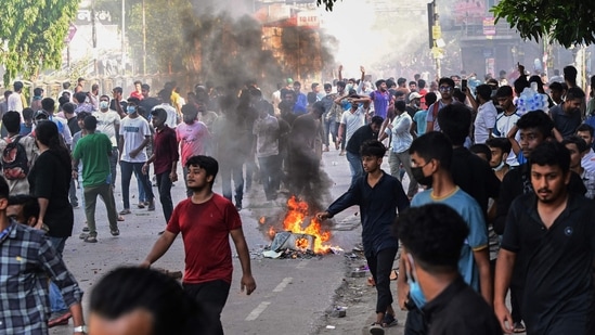 Students take part in the ongoing anti-quota protest in Dhaka on July 18, 2024. (AFP)