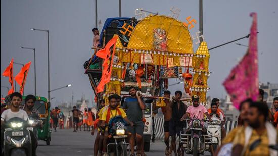 Kanwariyas at Kashmiri Gate in July 2023. (HT File)