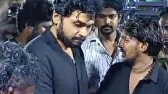 Karthi looks bereft as he pays respects to stuntman who died after falling 20 ft on Sardar 2 set