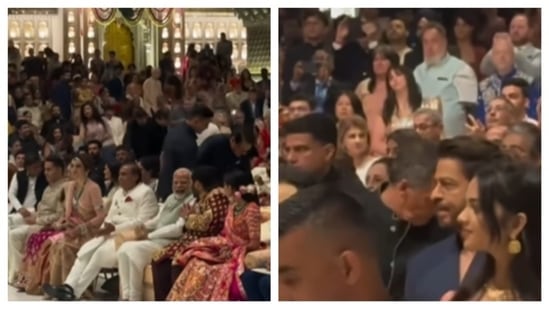 Prime Minister Narendra Modi and Shah Rukh Khan, among other guests, at Anant Ambani and Radhika Merchant's Shubh Aashirwad ceremony.