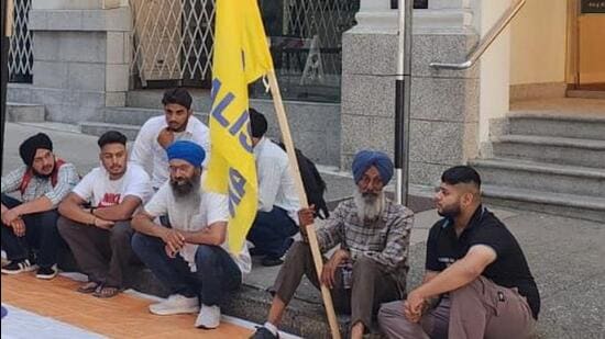 Pro-Khalistan elements protesting in front of India’s consulate in Vancouver on Wednesday as they began a 24-hour ‘picketing’ of the mission. (Supplied photo)