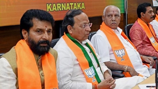 Senior Bharatiya Janata Party leader CT Ravi, with other party members.