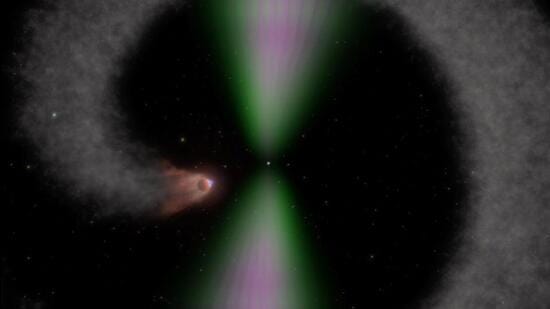 Spider pulsar (at the centre) destroying its companion. (SOURCED)
