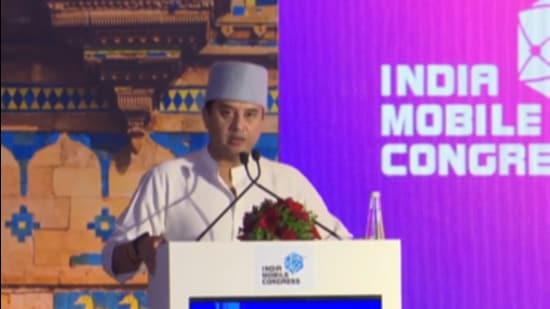 Union minister Jyotiraditya Scindia at the theme launch of Indian Mobile Congress 2024 (X/Officejmscindia/Screengrab)