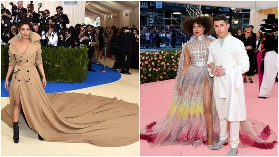 The 2017 Met Gala holds special place for Priyanka for many reasons. She made her Met debut that year, met her now-husband Nick Jonas, and the trench coat dress she wore is a custom look designed by Ralph Lauren (who designed her wedding gown in 2018). Another unforgettable Met Gala look, is Priyanka in a Dior costume inspired by Mad Hatter. She styled the ensemble with voluminous curly hair, white eyeliner, red eye shadow, and bold burgundy lips.(Instagram)
