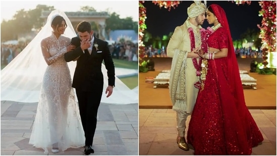 Priyanka Chopra's dreamy wedding had a Hindu and Christian ceremonies, and she wore breath-taking ensembles for both the rituals. While she chose a head-to-toe red Sabyasachi lehenga decked in precious gemstones and pearls for the Hindu wedding, she wore a rare Ralph Lauren gown for the second wedding ceremony. The bridal dress was special because in the last 50 years, Ralph Lauren has only dressed three brides, making her dress one for the books.(Instagram)
