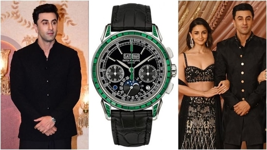 Ranbir Kapoor wore a Patek Philippe watch adorned with 81 emeralds to Anant Ambani, Radhika Merchant's wedding. (Instagram)