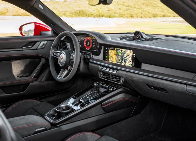 In the new GTS-T Hybrid, the large analogue tachometer has been replaced with a digital cluster. In the new GTS-T Hybrid, the large analogue tachometer has been replaced with a digital cluster.