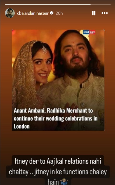 This is what Pakistani actor Arsalan Naseer said on Instagram Stories.