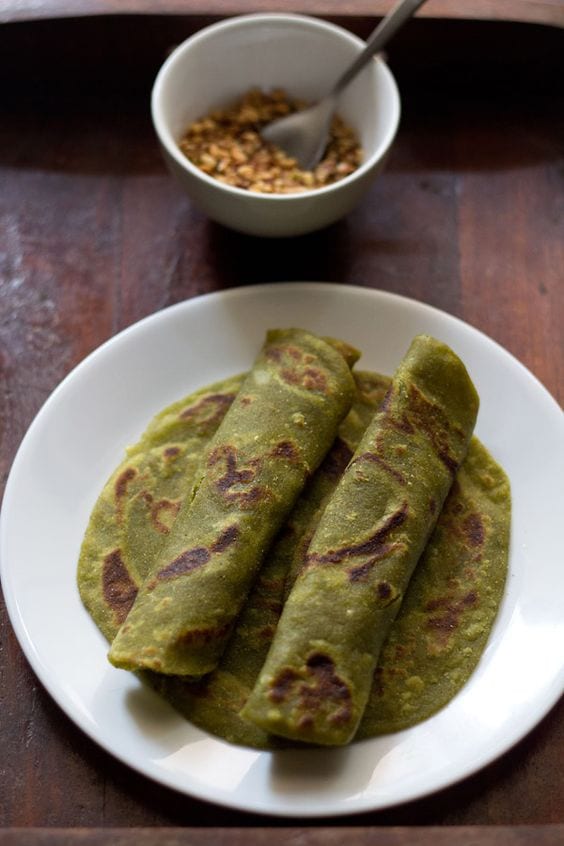 Aloo palak paratha is a fun twist to the popular aloo paratha.