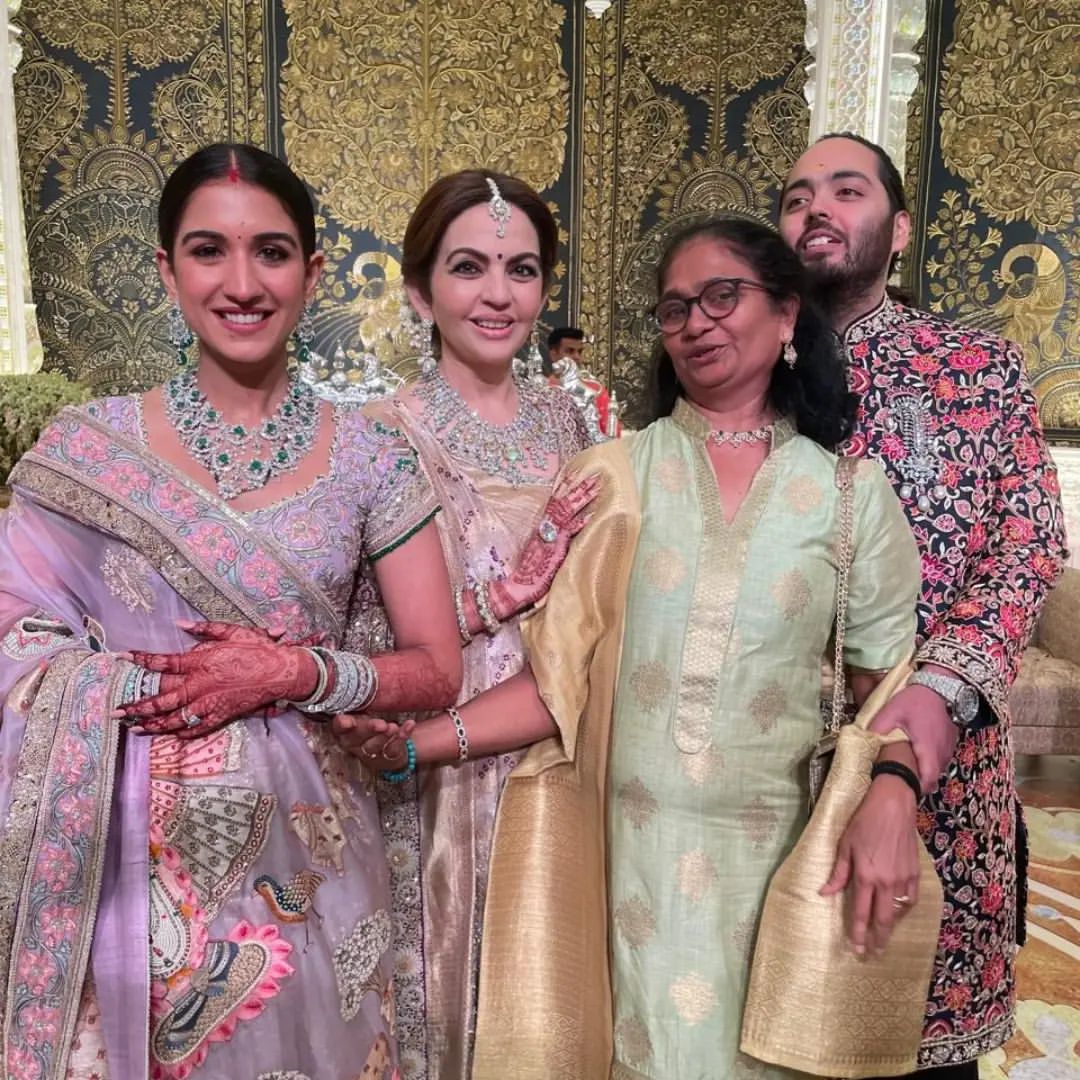 Lalita DSilva with Radhika Merchant, Nita Ambani and Anant Ambani