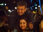 Ajith Kumar and Trisha Krishnan in the new poster of Vidaamuyarchi. Ajith Kumar and Trisha Krishnan in the new poster of Vidaamuyarchi.