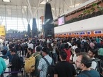 Bengaluru airport sees large crowds at check-in gates after global Microsoft outage, manual boarding passes issued(X/@Masterji_UPWale) Bengaluru airport sees large crowds at check-in gates after global Microsoft outage, manual boarding passes issued(X/@Masterji_UPWale)