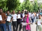 BPSC TRE Exam 3.0: Aspirants could be seen standing in queues to enter the examination hall ahead of the examinations today morning, (Photo by Santosh Kumar) (Santosh Kumar )