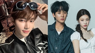 Zhang Hao of ZEROBASEONE (left) and 'Moving' co-stars Lee Jung Ha and Go Youn Jung (right).
