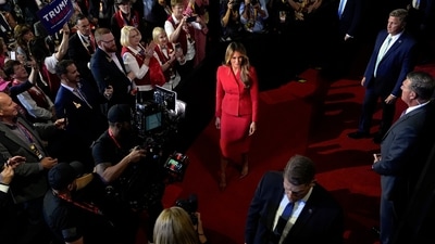 Former first lady Melania Trump attends the final night of the 2024 Republican National Convention at the Fiserv Forum, Thursday, July 18, 2024, in Milwaukee. (AP Photo/Carolyn Kaster) (AP)